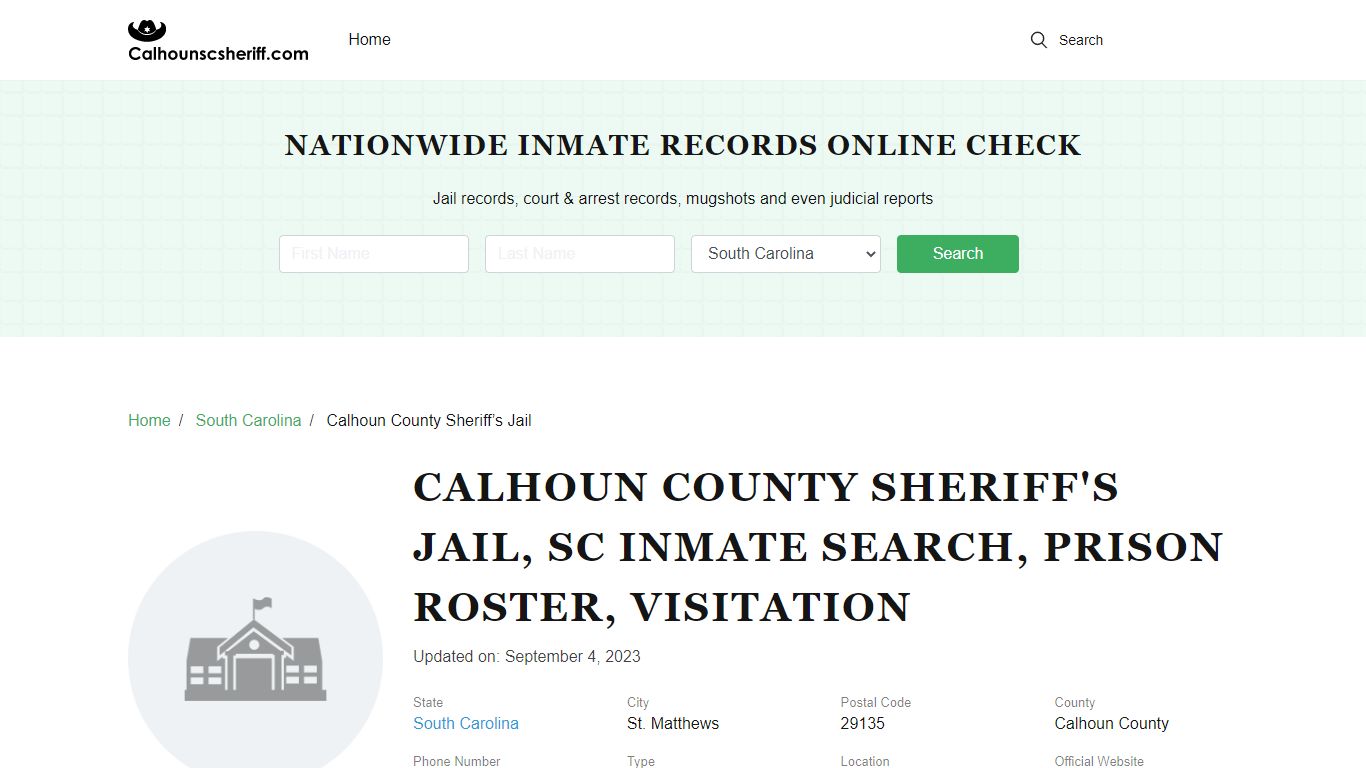 Calhoun County Sheriff's Jail, SC Inmate Search, Prison Roster, Visitation