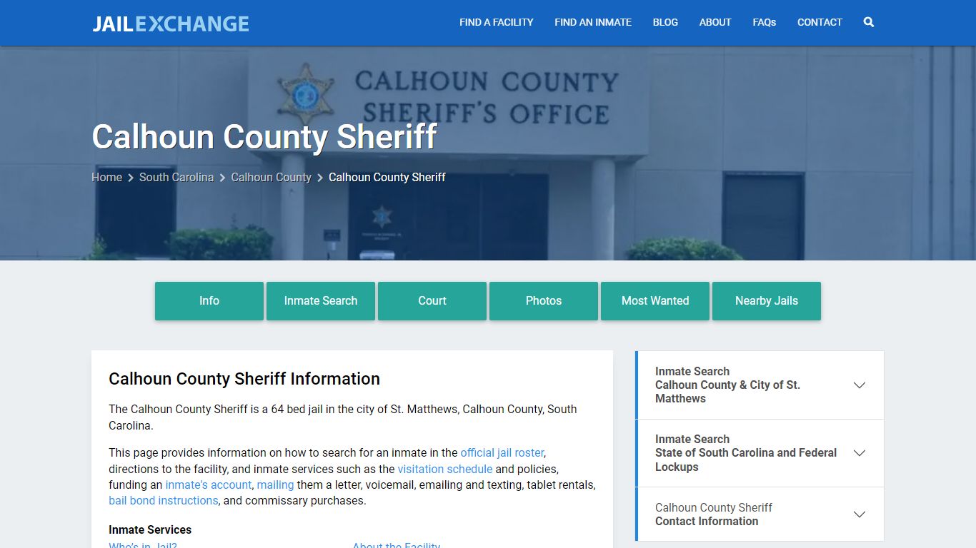 Calhoun County Sheriff, SC Inmate Search, Information - Jail Exchange